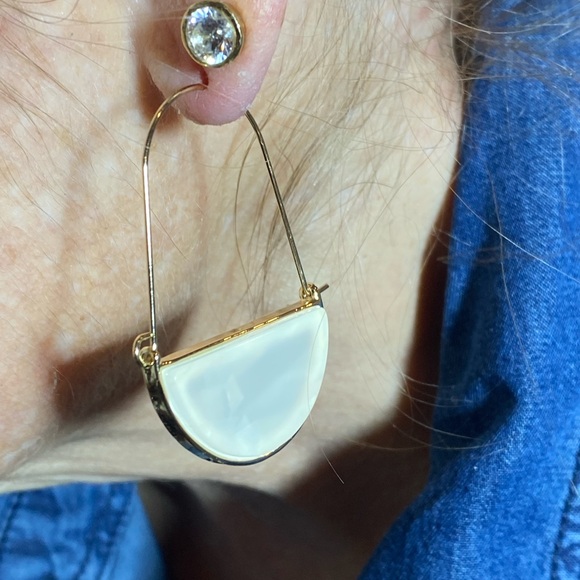 Retired Kendra Scott Gold and White Crescent Earrings - Picture 3 of 3